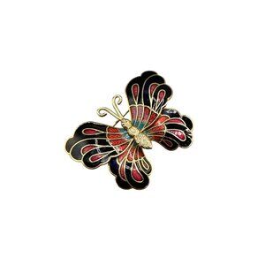 Vintage Red and Black Enamel Butterfly Pin Brooch Colorful Insect Bug Pin